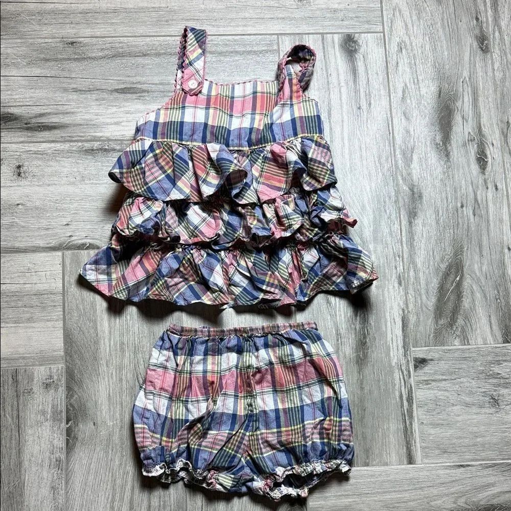 Ralph Lauren Plaid Ruffle Top and Diaper Cover Set